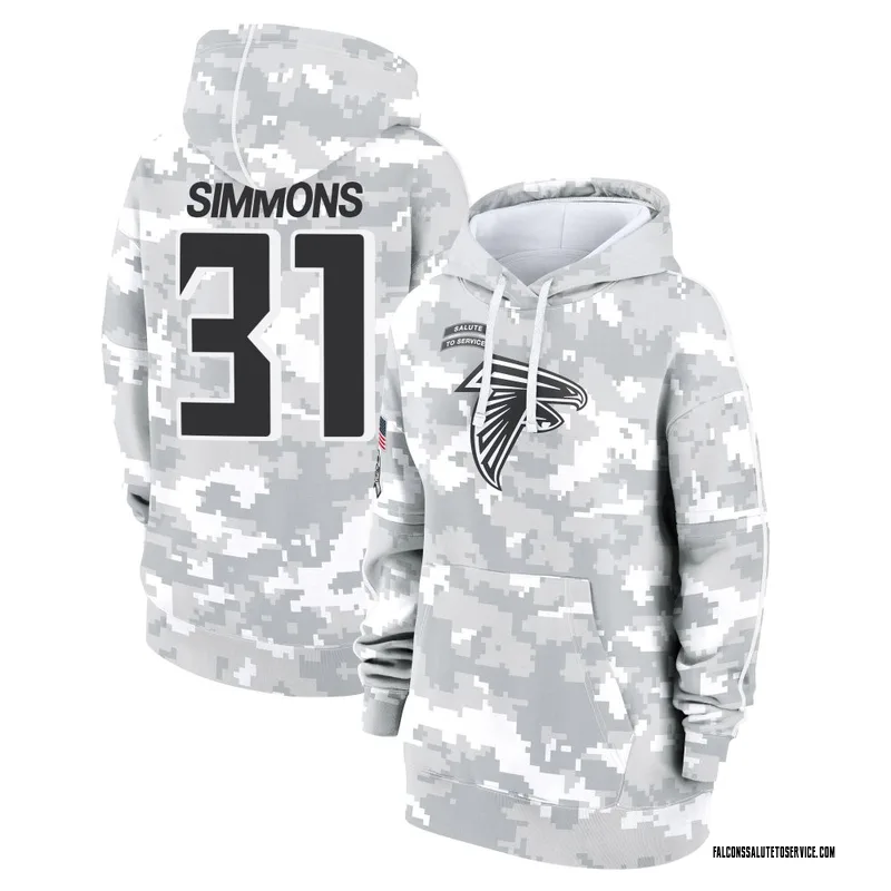 Women's Justin Simmons Atlanta Falcons Camo Arctic 2024 Salute to Service Club Fleece Pullover Hoodie