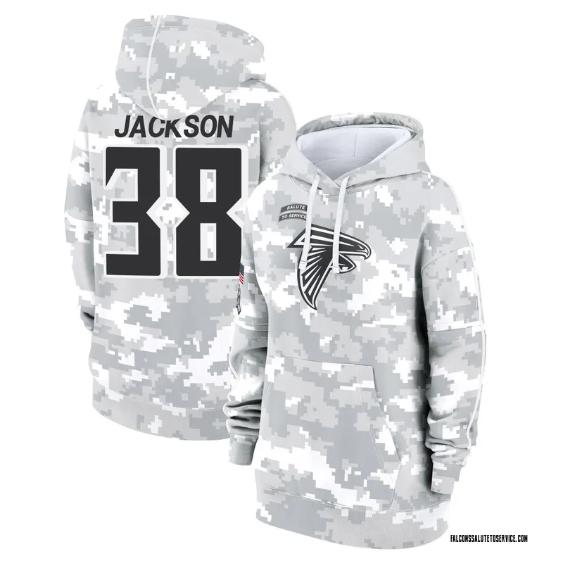 Women's Lamar Jackson Atlanta Falcons Camo Arctic 2024 Salute to Service Club Fleece Pullover Hoodie