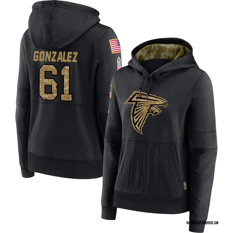 Women's Michael Gonzalez Atlanta Falcons Black 2020 Salute to Service Sideline Performance Pullover Hoodie