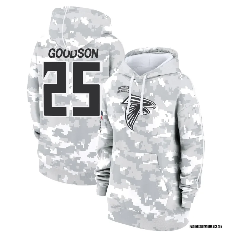 Women's Tyler Goodson Atlanta Falcons Camo Arctic 2024 Salute to Service Club Fleece Pullover Hoodie