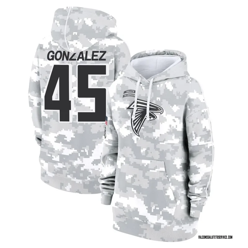 Women's Zane Gonzalez Atlanta Falcons Camo Arctic 2024 Salute to Service Club Fleece Pullover Hoodie