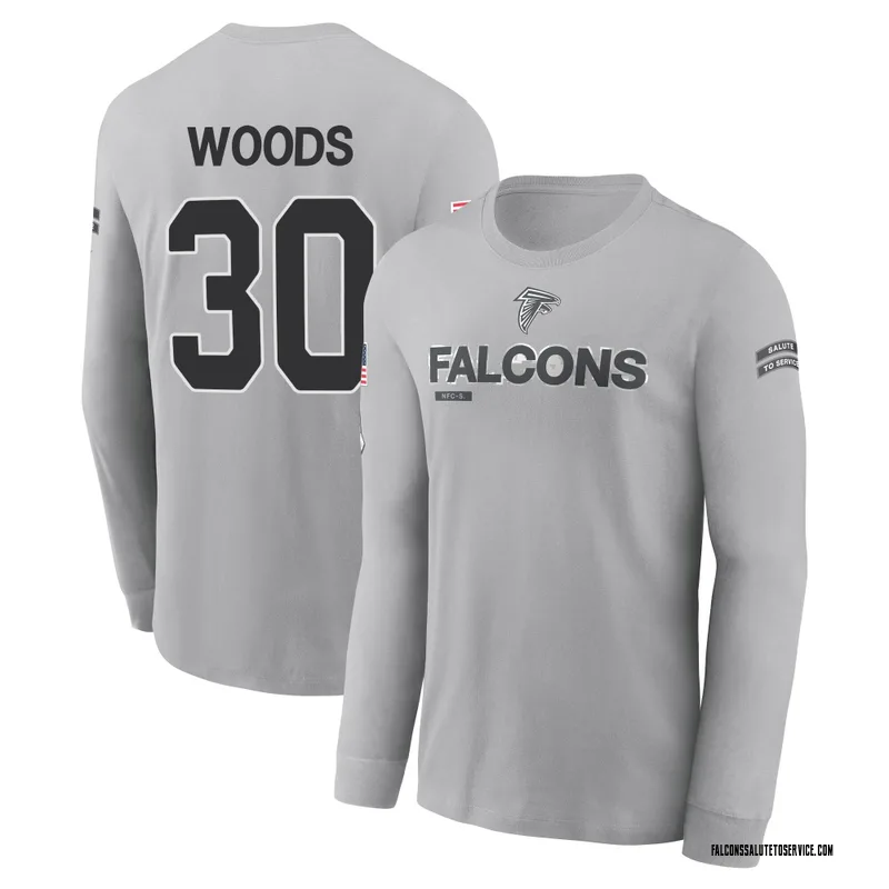 Youth A.J. Woods Atlanta Falcons Gray 2024 Salute to Service Long Sleeve T-Shirt