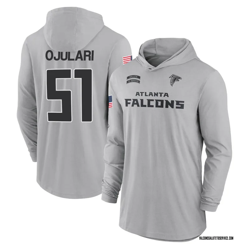 Youth Azeez Ojulari Atlanta Falcons Gray 2024 Salute to Service Lightweight Performance Long Sleeve Hooded T-Shirt