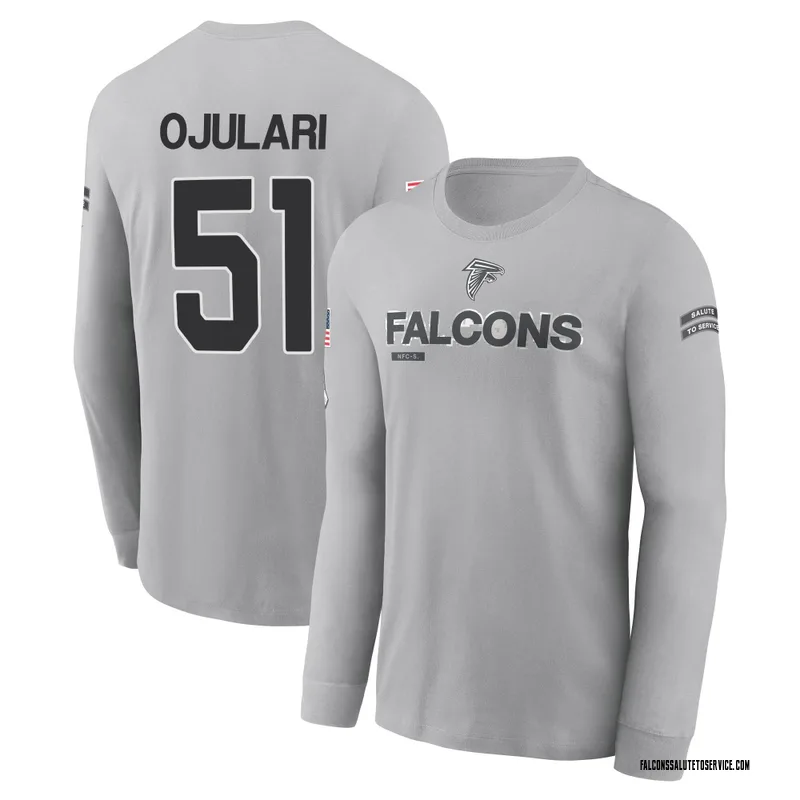 Youth Azeez Ojulari Atlanta Falcons Gray 2024 Salute to Service Long Sleeve T-Shirt