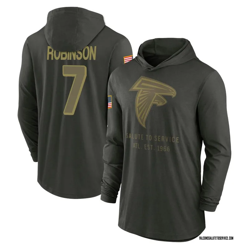 Youth Bijan Robinson Atlanta Falcons Green Forest/ 2025 Salute to Service Sideline Lightweight Hooded Pullover Long Sleeve T-Shi