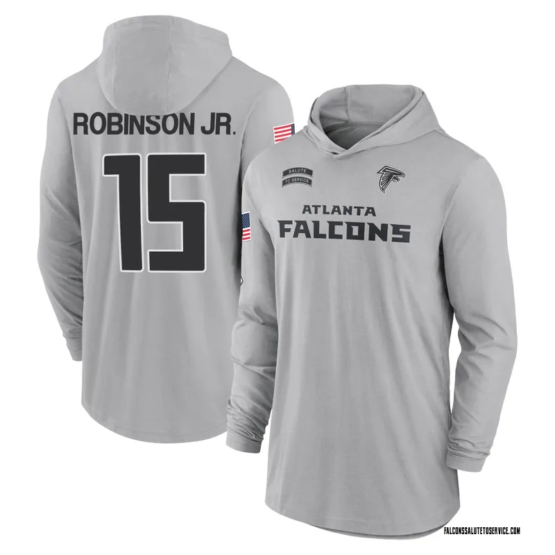 Youth Brian Robinson Jr. Atlanta Falcons Gray 2024 Salute to Service Lightweight Performance Long Sleeve Hooded T-Shirt