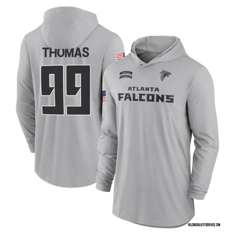 Youth Cameron Thomas Atlanta Falcons Gray 2024 Salute to Service Lightweight Performance Long Sleeve Hooded T-Shirt
