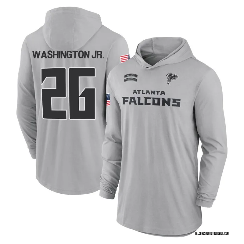 Youth Carlos Washington Jr. Atlanta Falcons Gray 2024 Salute to Service Lightweight Performance Long Sleeve Hooded T-Shirt