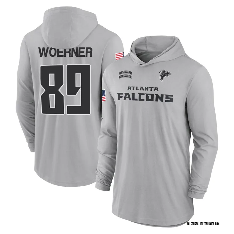 Youth Charlie Woerner Atlanta Falcons Gray 2024 Salute to Service Lightweight Performance Long Sleeve Hooded T-Shirt
