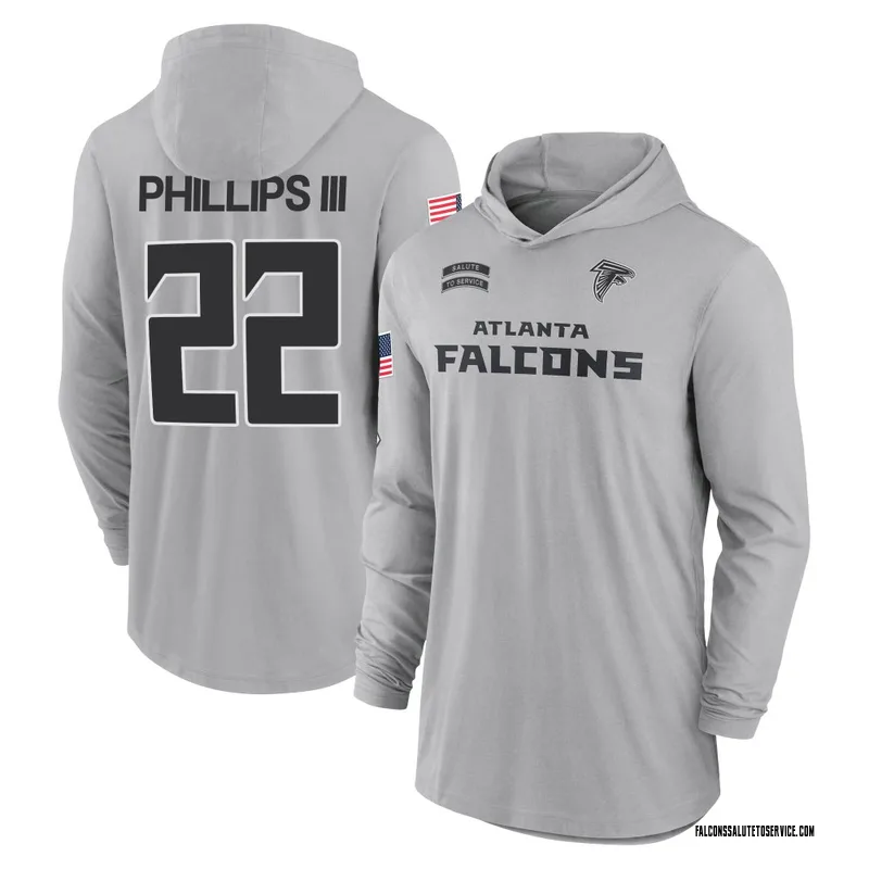 Youth Clark Phillips III Atlanta Falcons Gray 2024 Salute to Service Lightweight Performance Long Sleeve Hooded T-Shirt