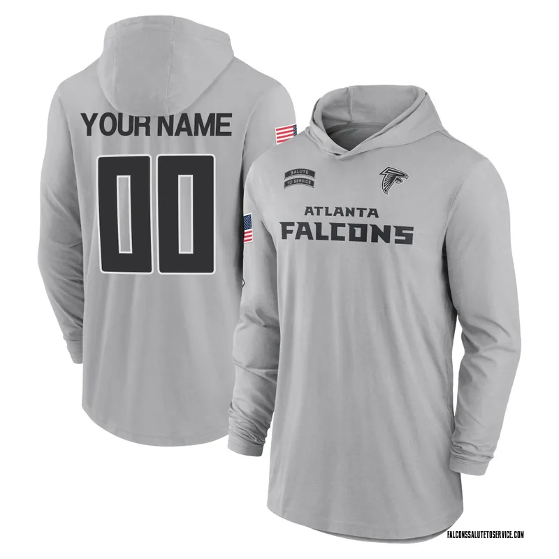 Youth Custom Atlanta Falcons Gray 2024 Salute to Service Lightweight Performance Long Sleeve Hooded T-Shirt