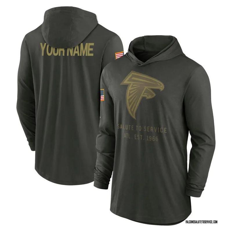 Youth Custom Atlanta Falcons Green Forest/ 2025 Salute to Service Sideline Lightweight Hooded Pullover Long Sleeve T-Shirt