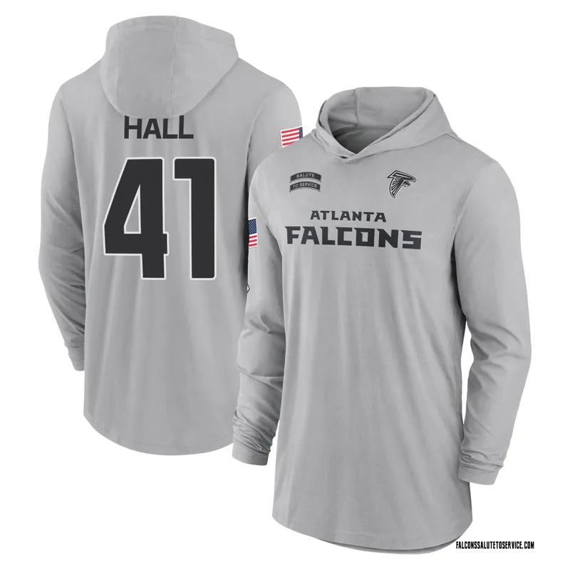 Youth Darren Hall Atlanta Falcons Gray 2024 Salute to Service Lightweight Performance Long Sleeve Hooded T-Shirt