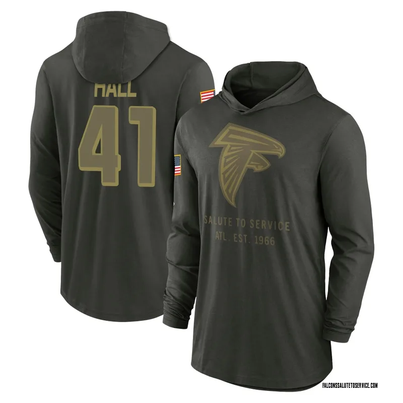 Youth Darren Hall Atlanta Falcons Green Forest/ 2025 Salute to Service Sideline Lightweight Hooded Pullover Long Sleeve T-Shirt