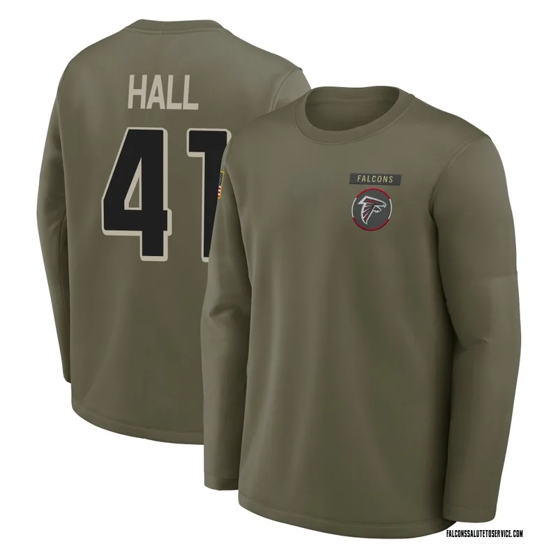 Youth Darren Hall Atlanta Falcons Olive 2025 Salute to Service Sideline Coaches Long Sleeve T-Shirt