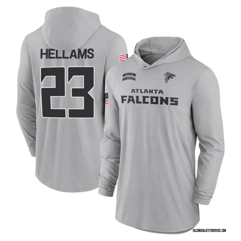 Youth DeMarcco Hellams Atlanta Falcons Gray 2024 Salute to Service Lightweight Performance Long Sleeve Hooded T-Shirt