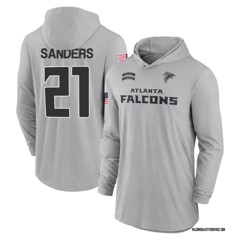 Youth Deion Sanders Atlanta Falcons Gray 2024 Salute to Service Lightweight Performance Long Sleeve Hooded T-Shirt