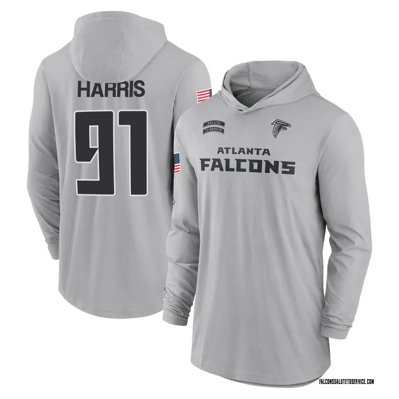 Youth Demone Harris Atlanta Falcons Gray 2024 Salute to Service Lightweight Performance Long Sleeve Hooded T-Shirt