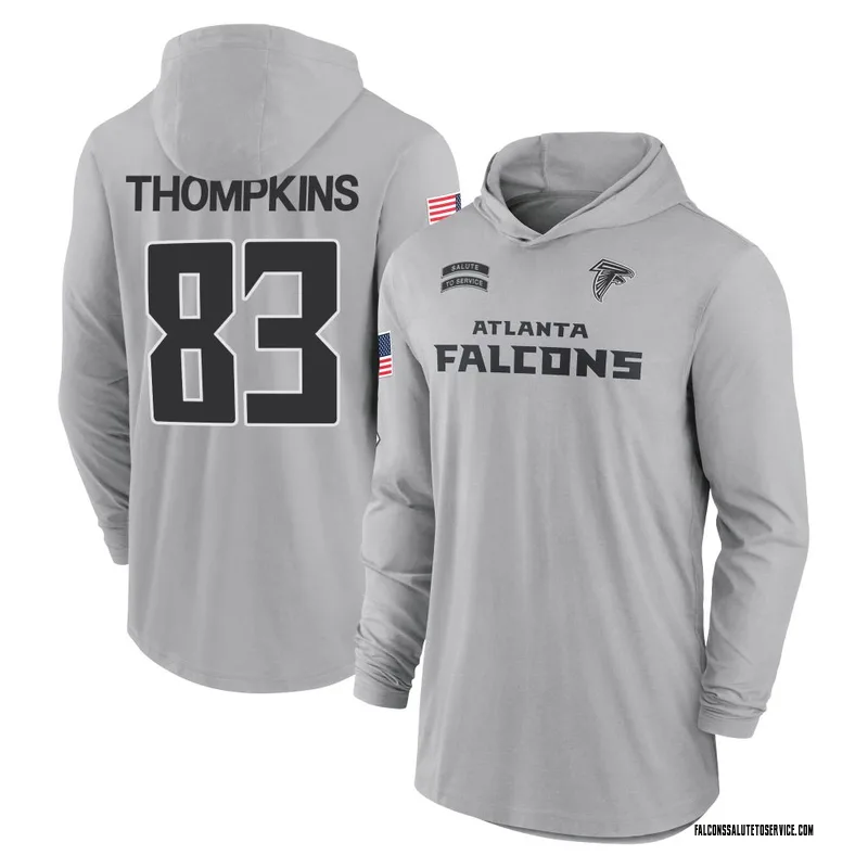 Youth Deven Thompkins Atlanta Falcons Gray 2024 Salute to Service Lightweight Performance Long Sleeve Hooded T-Shirt