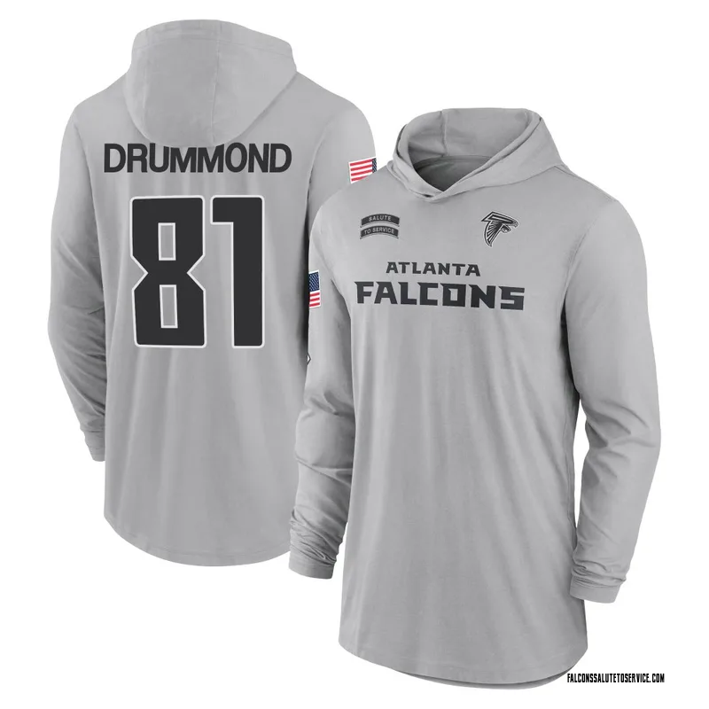 Youth Dylan Drummond Atlanta Falcons Gray 2024 Salute to Service Lightweight Performance Long Sleeve Hooded T-Shirt
