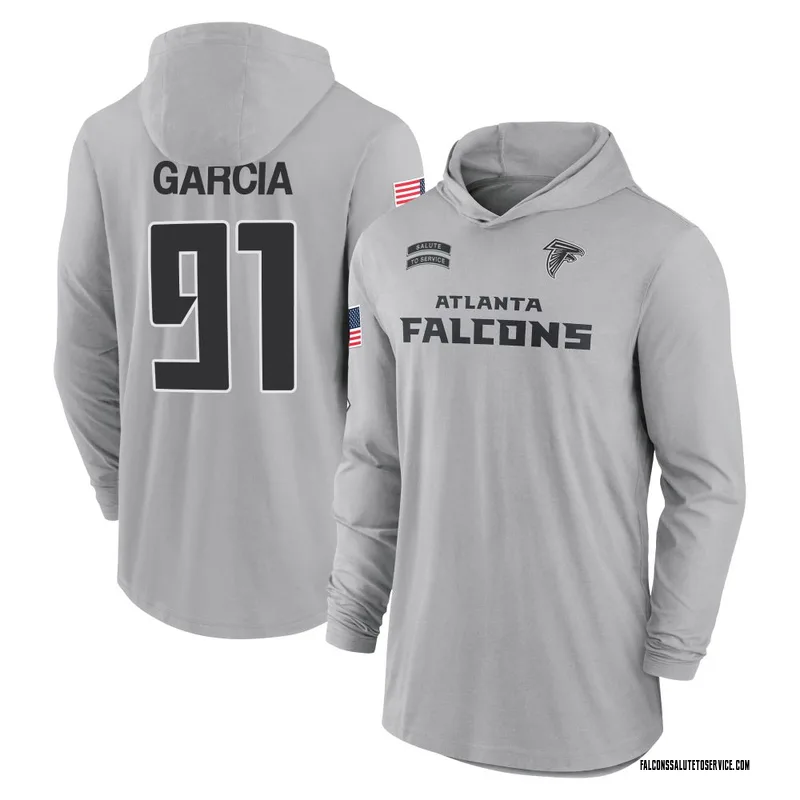 Youth Elijah Garcia Atlanta Falcons Gray 2024 Salute to Service Lightweight Performance Long Sleeve Hooded T-Shirt