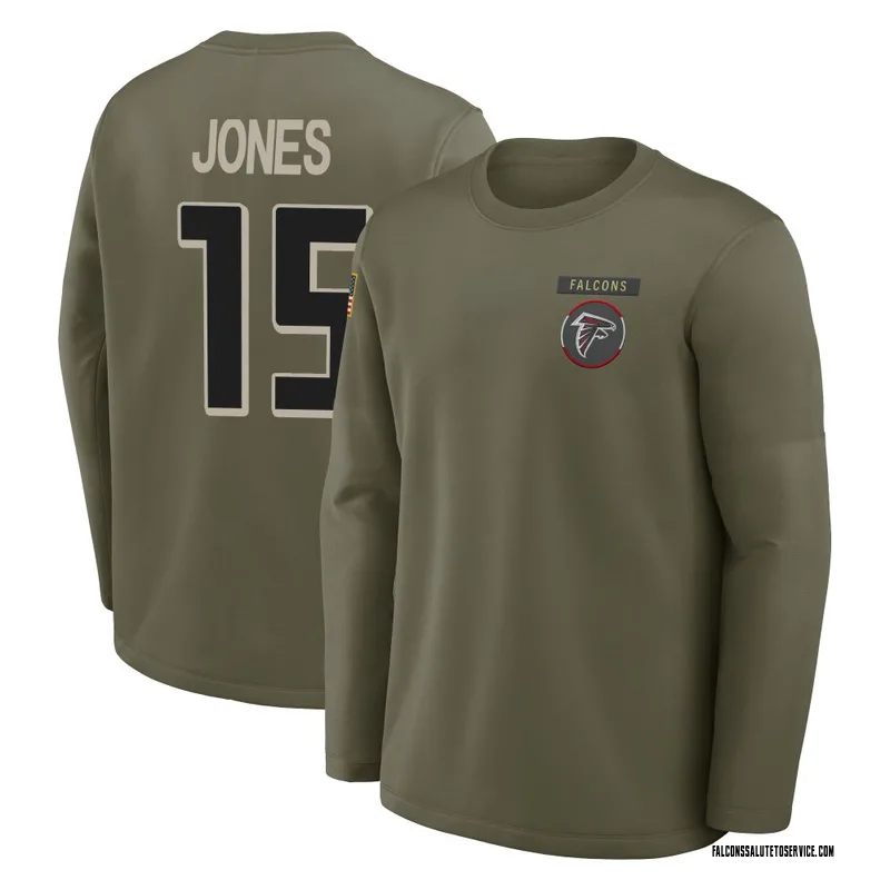 Youth Emory Jones Atlanta Falcons Olive 2025 Salute to Service Sideline Coaches Long Sleeve T-Shirt