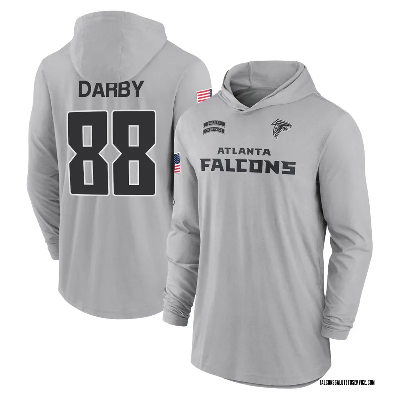 Youth Frank Darby Atlanta Falcons Gray 2024 Salute to Service Lightweight Performance Long Sleeve Hooded T-Shirt
