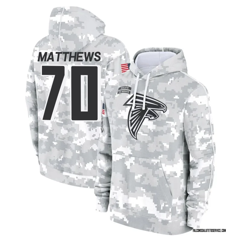 Youth Jake Matthews Atlanta Falcons Camo Arctic 2024 Salute to Service Club Fleece Pullover Hoodie
