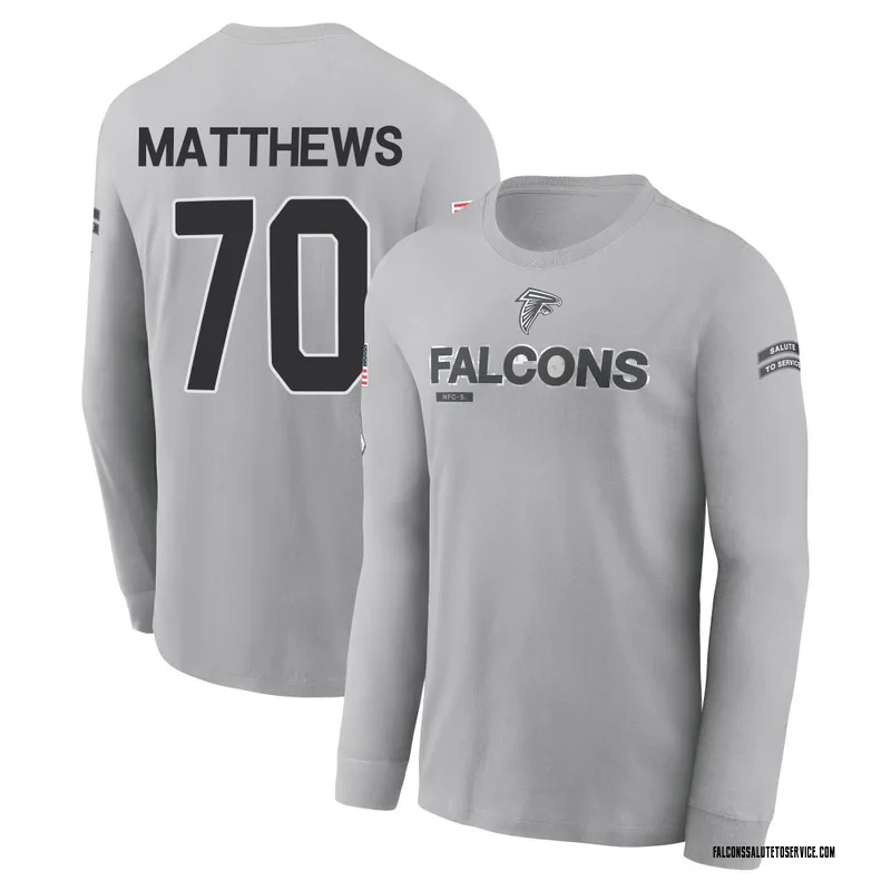 Youth Jake Matthews Atlanta Falcons Gray 2024 Salute to Service Long Sleeve T-Shirt