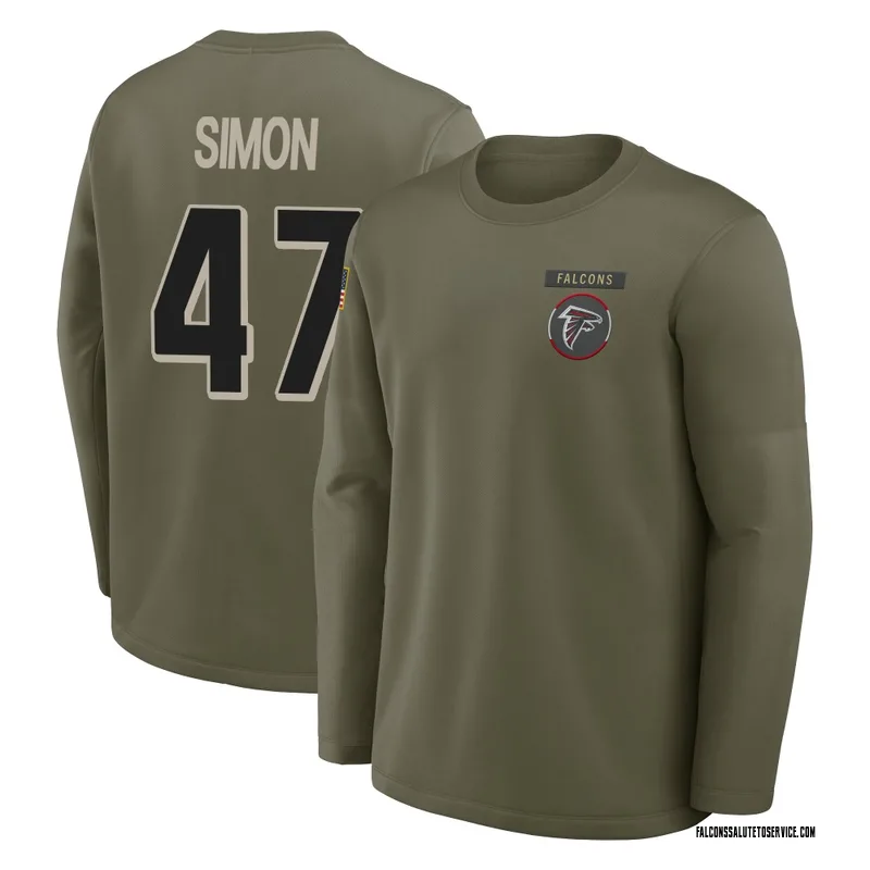 Youth Joshua Simon Atlanta Falcons Olive 2025 Salute to Service Sideline Coaches Long Sleeve T-Shirt