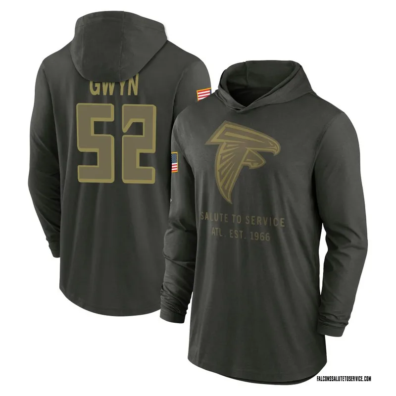 Youth Jovaughn Gwyn Atlanta Falcons Green Forest/ 2025 Salute to Service Sideline Lightweight Hooded Pullover Long Sleeve T-Shir