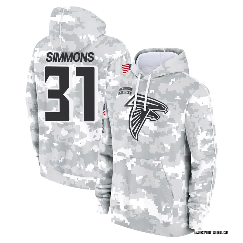 Youth Justin Simmons Atlanta Falcons Camo Arctic 2024 Salute to Service Club Fleece Pullover Hoodie
