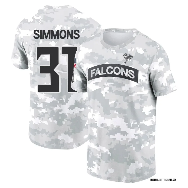 Youth Justin Simmons Atlanta Falcons Camo Arctic 2024 Salute to Service Performance T-Shirt
