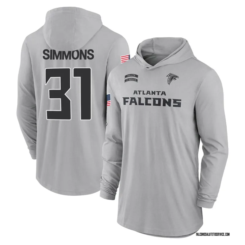 Youth Justin Simmons Atlanta Falcons Gray 2024 Salute to Service Lightweight Performance Long Sleeve Hooded T-Shirt
