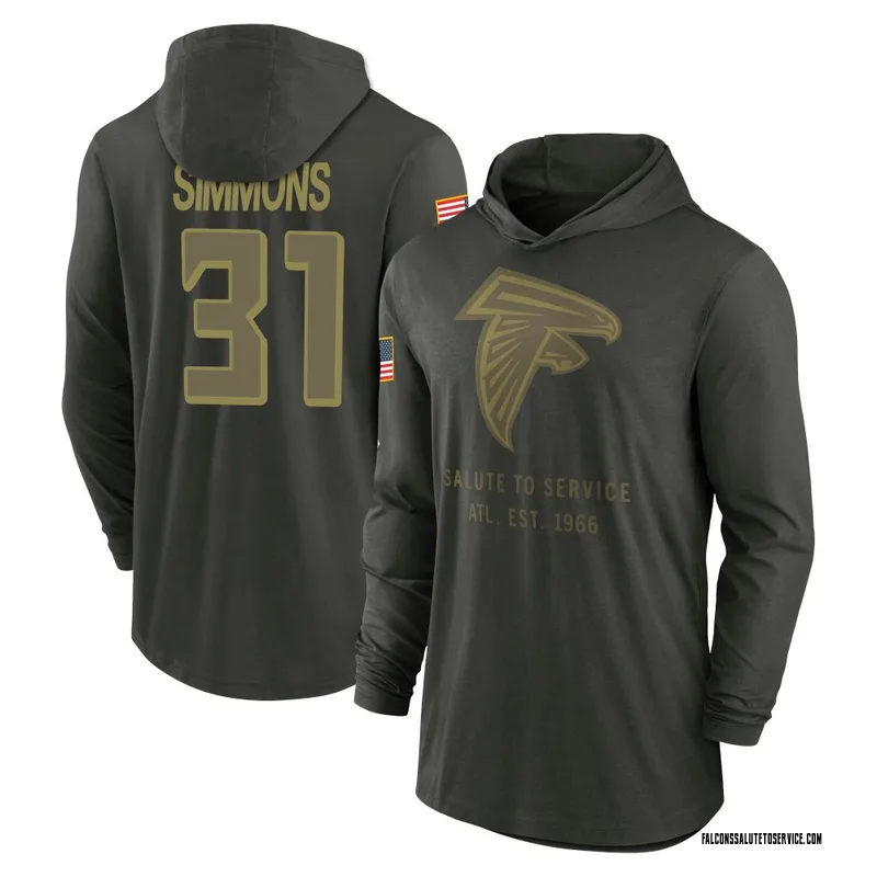 Youth Justin Simmons Atlanta Falcons Green Forest/ 2025 Salute to Service Sideline Lightweight Hooded Pullover Long Sleeve T-Shi