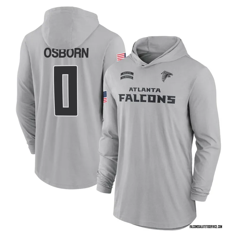 Youth K.J. Osborn Atlanta Falcons Gray 2024 Salute to Service Lightweight Performance Long Sleeve Hooded T-Shirt