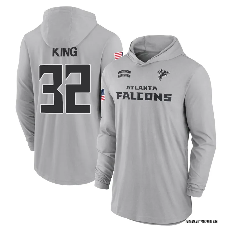 Youth Kevin King Atlanta Falcons Gray 2024 Salute to Service Lightweight Performance Long Sleeve Hooded T-Shirt