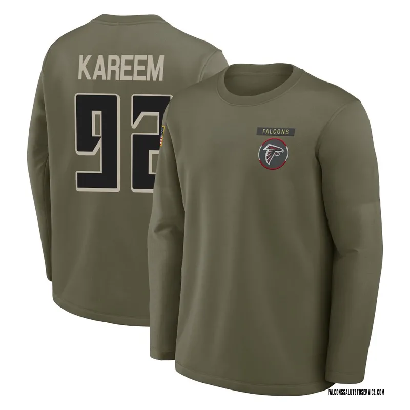 Youth Khalid Kareem Atlanta Falcons Olive 2025 Salute to Service Sideline Coaches Long Sleeve T-Shirt