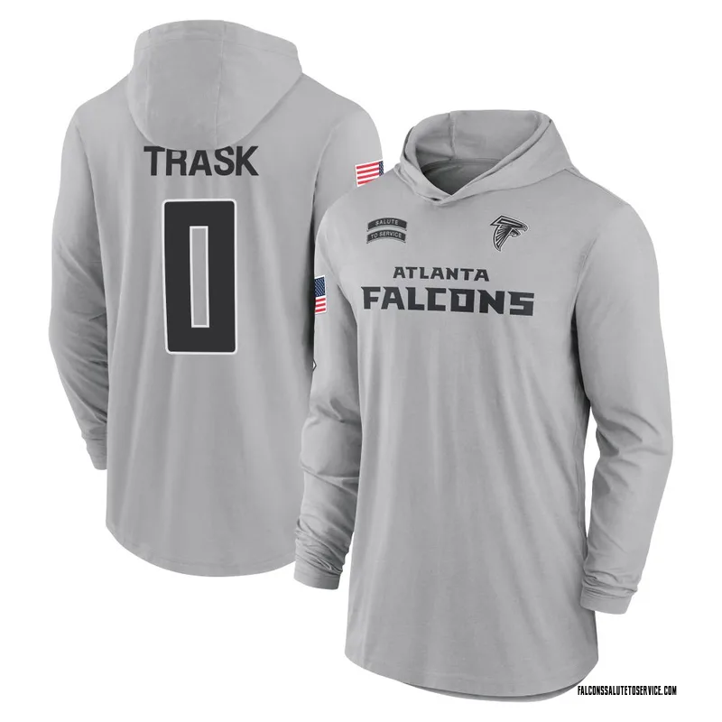 Youth Kyle Trask Atlanta Falcons Gray 2024 Salute to Service Lightweight Performance Long Sleeve Hooded T-Shirt