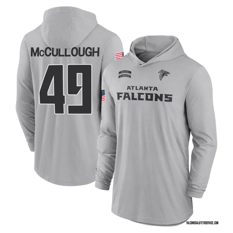 Youth Liam McCullough Atlanta Falcons Gray 2024 Salute to Service Lightweight Performance Long Sleeve Hooded T-Shirt
