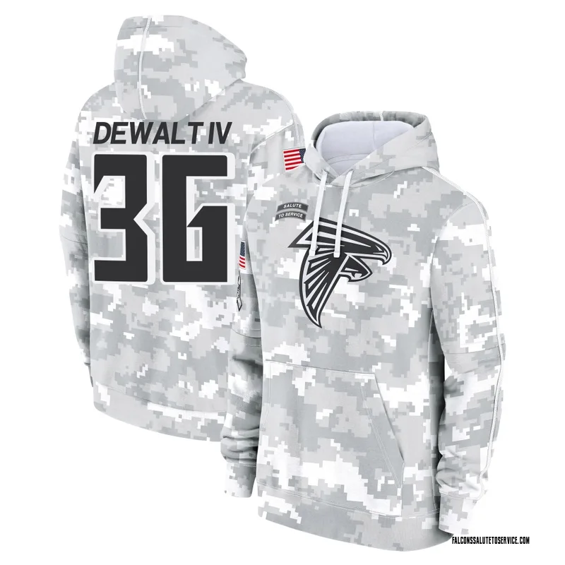 Youth Malcolm DeWalt IV Atlanta Falcons Camo Arctic 2024 Salute to Service Club Fleece Pullover Hoodie