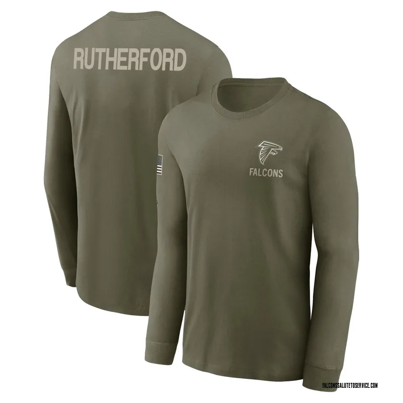 Youth Malik Rutherford Atlanta Falcons Olive 2025 Salute to Service Sideline Long Sleeve T-Shirt