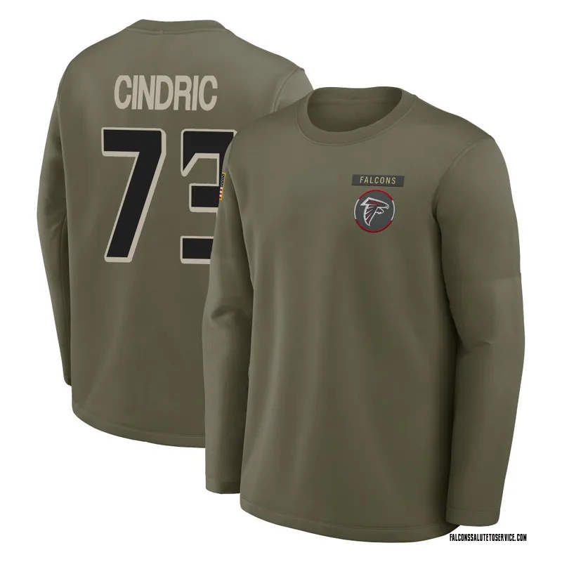 Youth Matthew Cindric Atlanta Falcons Olive 2025 Salute to Service Sideline Coaches Long Sleeve T-Shirt
