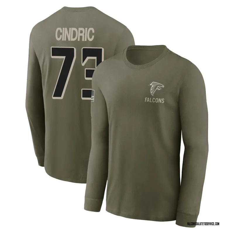 Youth Matthew Cindric Atlanta Falcons Olive 2025 Salute to Service Sideline Long Sleeve T-Shirt