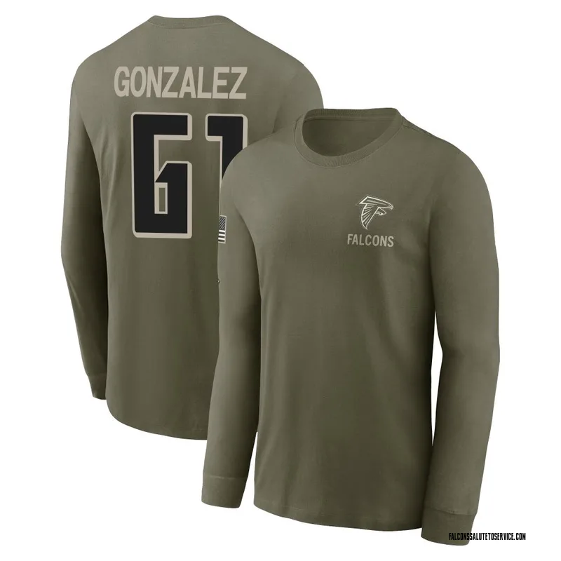 Youth Michael Gonzalez Atlanta Falcons Olive 2025 Salute to Service Sideline Long Sleeve T-Shirt