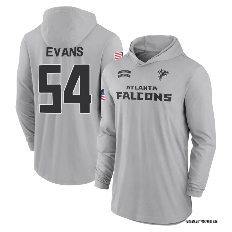Youth Rashaan Evans Atlanta Falcons Gray 2024 Salute to Service Lightweight Performance Long Sleeve Hooded T-Shirt