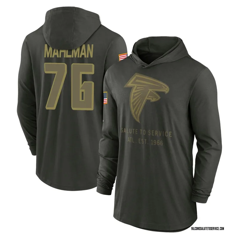 Youth Riley Mahlman Atlanta Falcons Green Forest/ 2025 Salute to Service Sideline Lightweight Hooded Pullover Long Sleeve T-Shir