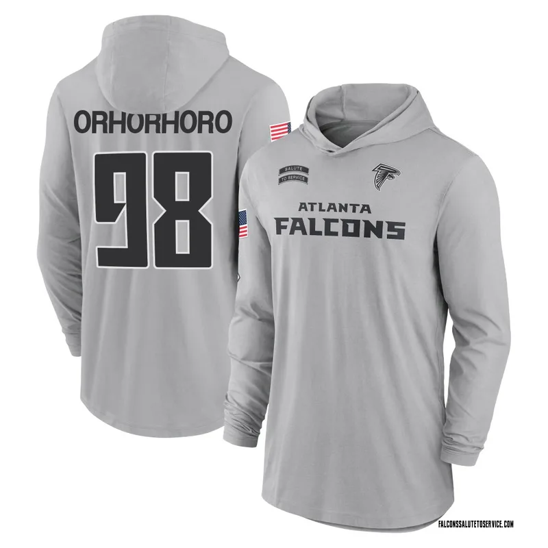 Youth Ruke Orhorhoro Atlanta Falcons Gray 2024 Salute to Service Lightweight Performance Long Sleeve Hooded T-Shirt