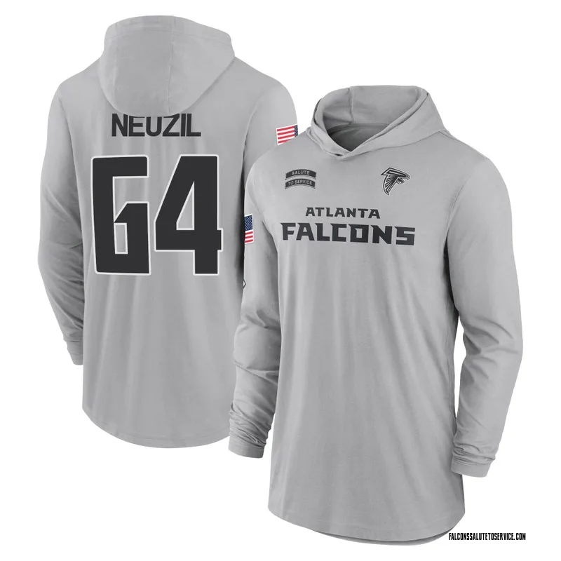 Youth Ryan Neuzil Atlanta Falcons Gray 2024 Salute to Service Lightweight Performance Long Sleeve Hooded T-Shirt