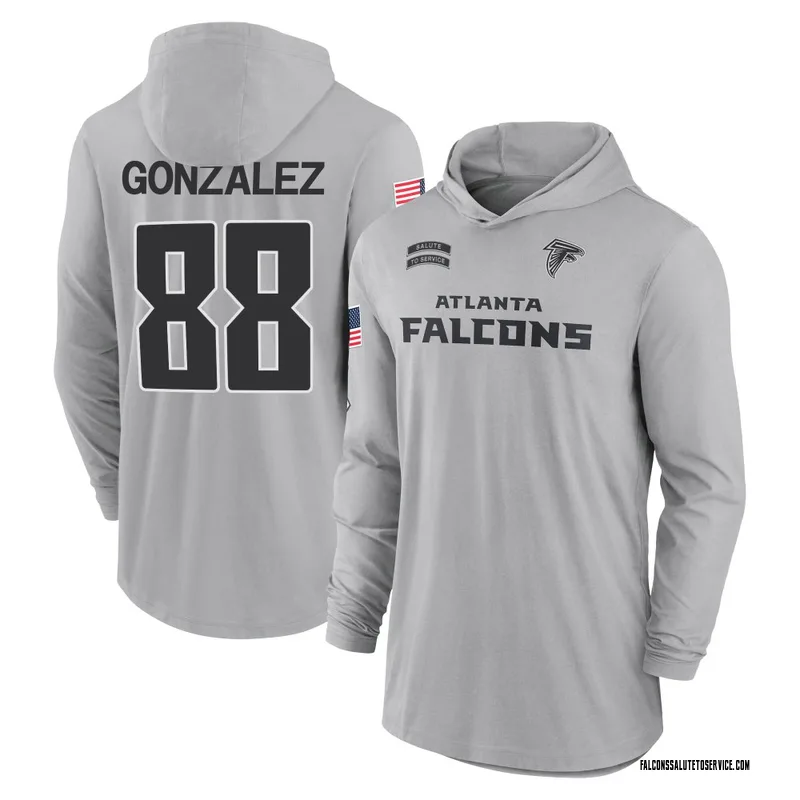 Youth Tony Gonzalez Atlanta Falcons Gray 2024 Salute to Service Lightweight Performance Long Sleeve Hooded T-Shirt